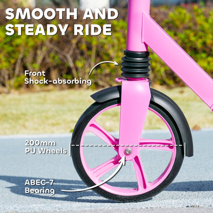 AIYAPLAY Foldable Kids Scooter with Adjustable Handlebar, 200mm Big Wheel, Rear Fender Brake, Gift for Ages 6-12 Years, Pink 