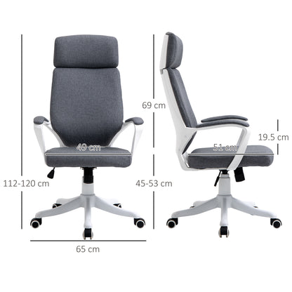 Vinsetto Office Chair, Ergonomic Desk Chair, High Back Study Chair with Headrest and Lumbar Back Support, Adjustable Height for Home and Work, Grey 
