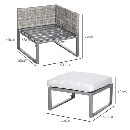 Outsunny 3-in-1 Rattan Bistro Set, Wicker Garden Furniture Set with 2-level Rising Table, Adjustable 3-seater Sofa Lounger with Washable Cushions for Outdoor, Patio, Balcony, Grey 
