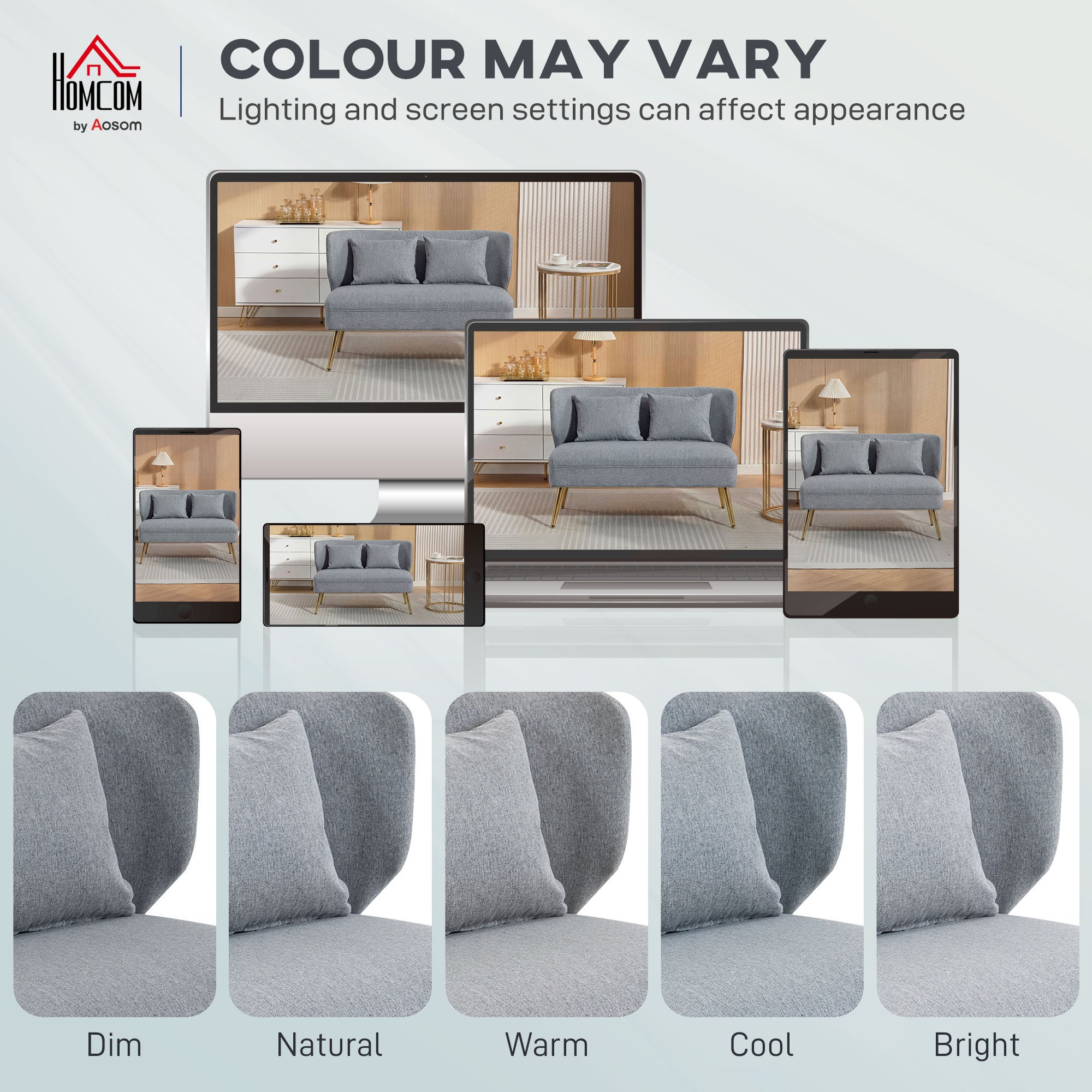 HOMCOM 2 Seater Sofa, Linen-look Fabric Small Sofa with Wing Back, Thick Seat, Metal Legs, Light Grey 
