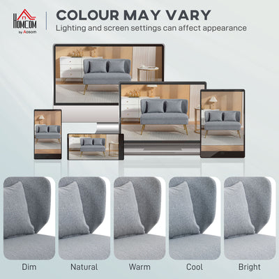 HOMCOM 2 Seater Sofa, Linen-look Fabric Small Sofa with Wing Back, Thick Seat, Metal Legs, Light Grey 