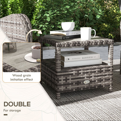 Outsunny 2 Seater Patio Rattan Chaise Lounge Sofa Set with Fabric Cushion, Grey and Brown 