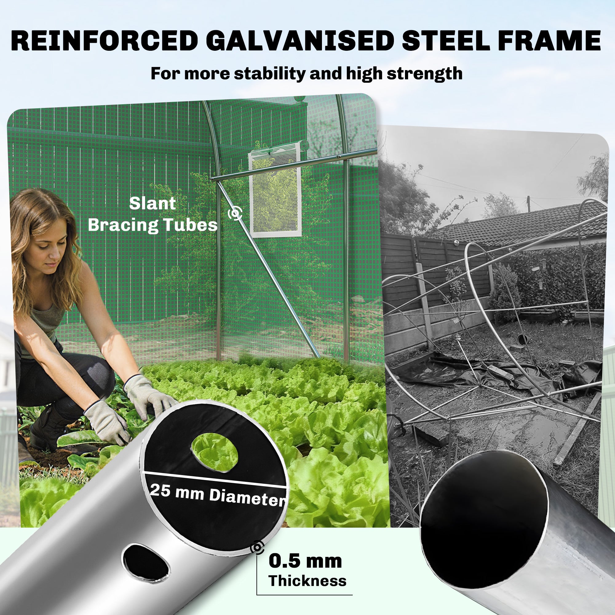 Outsunny 2 x 3 m Walk-in Polytunnel Greenhouse with Hinged Door and 6 Roll Up Mesh Windows, Garden Tunnel Warm House Tent, Green 