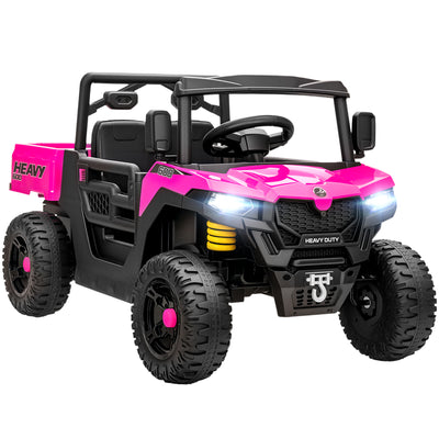 AIYAPLAY Kids Ride on Car, 12V Electric Kids UTV with Electric Dump Bed, 4-Wheel Suspension for 3-8 Years, Pink 