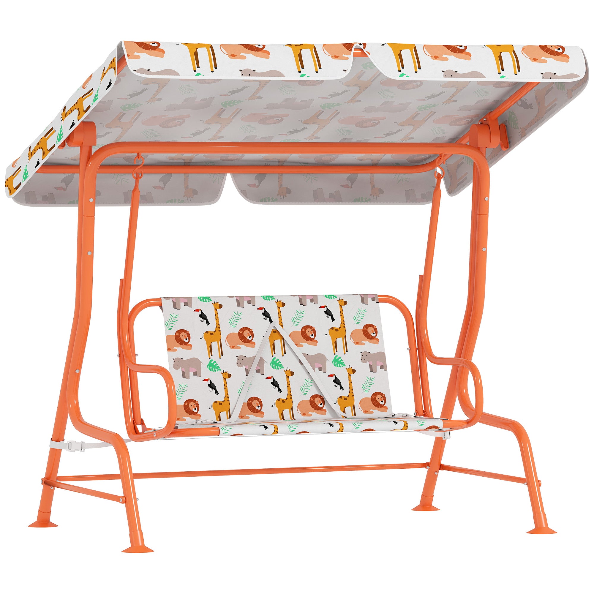 AIYAPLAY Kids Porch Swing, 2-Seater Patio Swing Bench Hammock with Seat Belts, Adjustable Canopy for Garden, Orange 