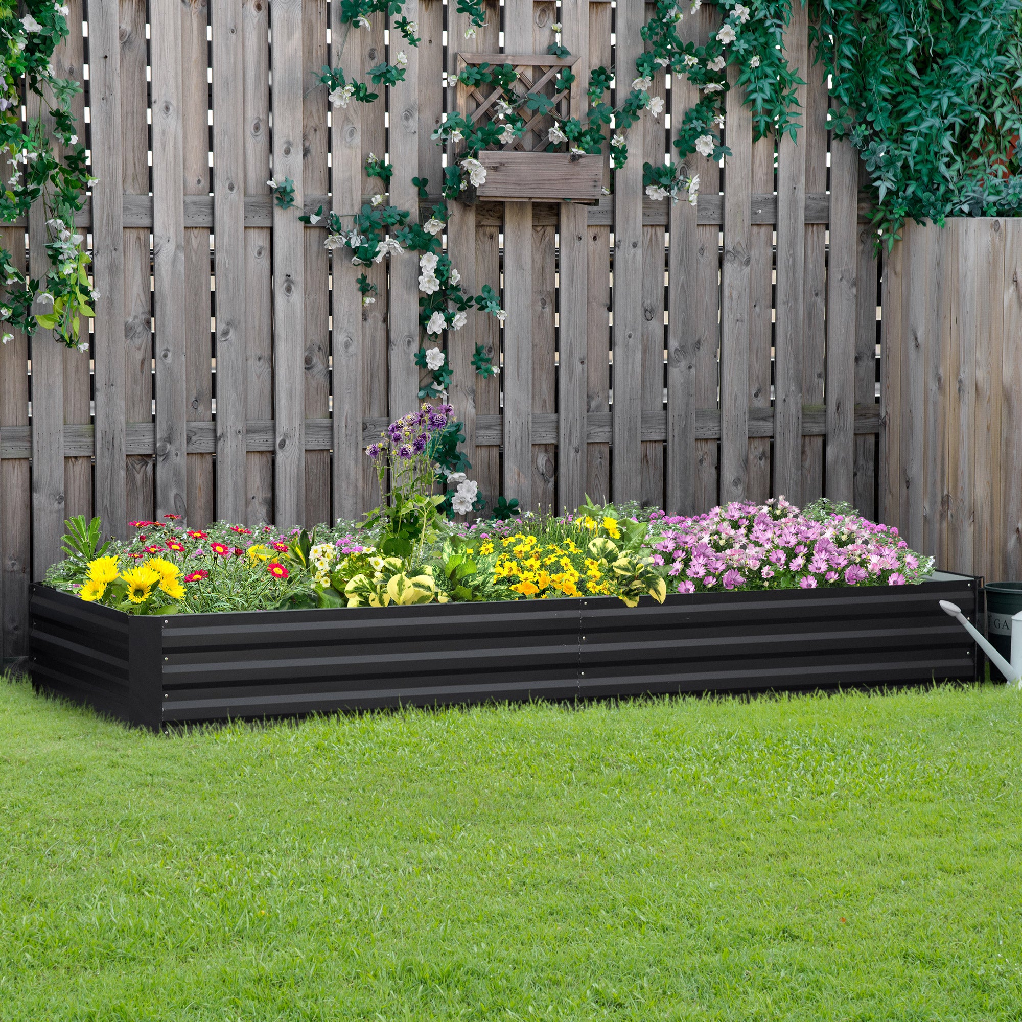Outsunny Metal Raised Garden Bed Planter Box Outdoor Planters for Growing Flowers, Herbs, Grey, 241x90.5x30cm 