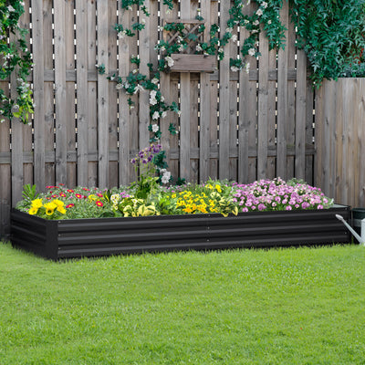 Outsunny Metal Raised Garden Bed Planter Box Outdoor Planters for Growing Flowers, Herbs, Grey, 241x90.5x30cm 