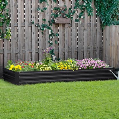 Outsunny Metal Raised Garden Bed Planter Box Outdoor Planters for Growing Flowers, Herbs, Grey, 241x90.5x30cm 