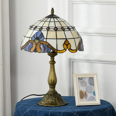 HOMCOM Stained Glass Table Lamp, Handmade Antique Bedside Lamp, Decorative Night Light for Bedroom, Living room, Home, Nightstand 