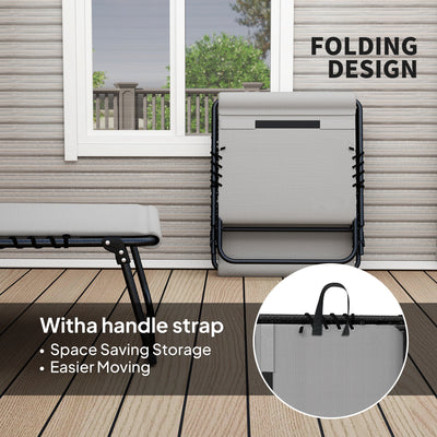 Outsunny Folding Sun Loungers Set of 2, Recliner Garden Chairs with Quick Drying Pad Headrest Side Pocket, Garden Sun Loungers for Beach Pool, Light Grey 