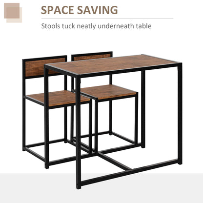 HOMCOM Dining Table and Chairs Set 2, Dining Room Sets, Rectangular Space Saving Table and 2 Chairs for Compact Kitchens, Steel Frame, Natural 