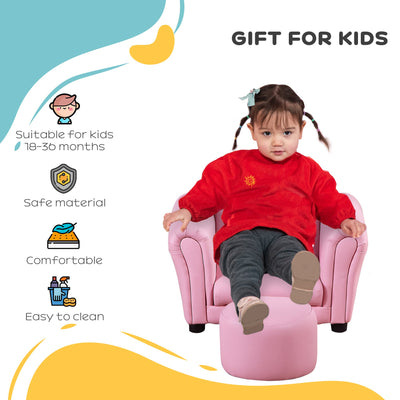 HOMCOM Toddler Chair Single Seater Kids Sofa Set, 54 x 42 x 41cm, Kids Sofa with Stool, Pink 