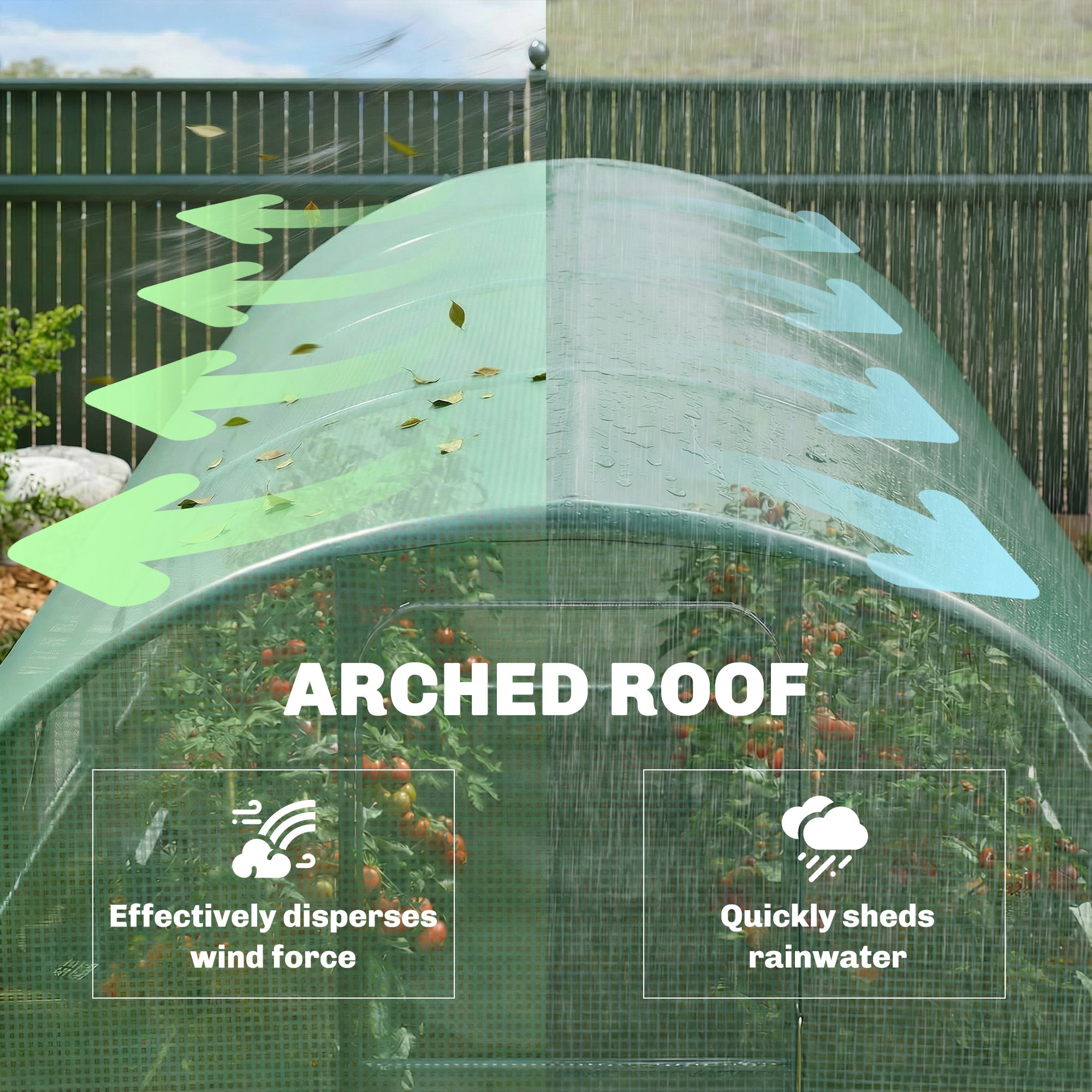 Outsunny 3 x 4 m Walk-in Polytunnel Greenhouse with Hinged Door and 8 Roll Up Mesh Windows, Garden Tunnel Warm House Tent, Green 