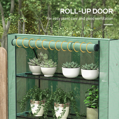 Outsunny 4 Tier Mini Greenhouse with Reinforced PE Cover, Portable Indoor Outdoor Green House with Roll-up Door and Wire Shelves, 170H x 120W x 50Dcm, Green 