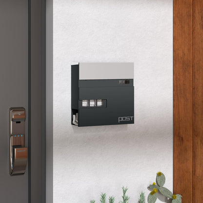 HOMCOM Locking Galvanised Steel Letterbox - Charcoal Grey/Black 