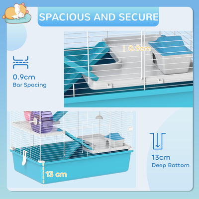 PawHut 6 Tier Hamster Cage, Small Animal Cage with Tubes, Exercise Wheel, Ramps, Hut, Food Dish, Water Bottle, Light Blue 