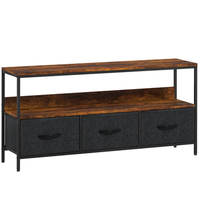 HOMCOM TV Stand Cabinet with 3 Foldable Drawers - Rustic Brown 