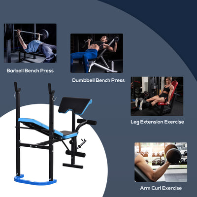 HOMCOM Adjustable Weight Bench with Leg Developer Barbell Rack for Lifting and Strength Training Multifunctional Workout Station for Home Gym Fitness, Black 