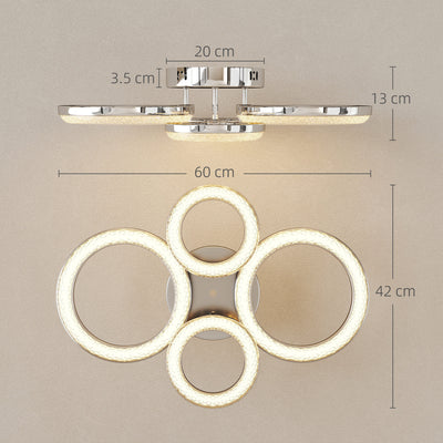 HOMCOM LED Ceiling Light, Modern Dimmable 4 Rings Ceiling Lamp with Wall Switch, 40W 4350lm Flush Mount Ceiling Light with 3500K/4500K/6000K Colour Temperatures for Living Room, Bedroom, Silver Tone 