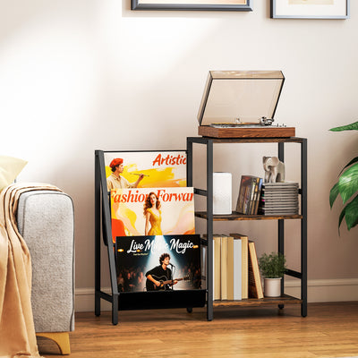 HOMCOM 3-Tier Record Player Stand, End Table for Living Room, Bedroom - Rustic Brown 