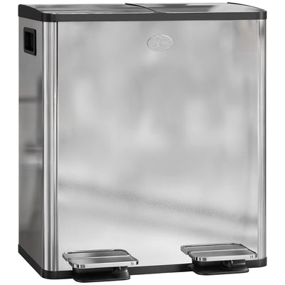 HOMCOM 40L Dual Compartment Stainless Steel Bin, with Deodoriser Holders - Silver Tone 