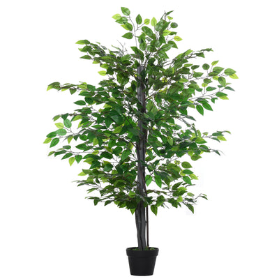 Outsunny 145cm Artificial Banyan Plant Faux Decorative Tree w/ Cement Pot Vibrant Greenery Shrubbery Indoor Outdoor Accessory 