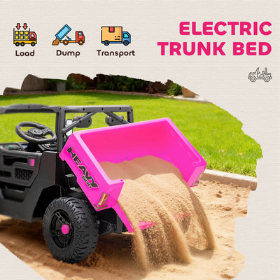 AIYAPLAY Kids Ride on Car, 12V Electric Kids UTV with Electric Dump Bed, 4-Wheel Suspension for 3-8 Years, Pink 