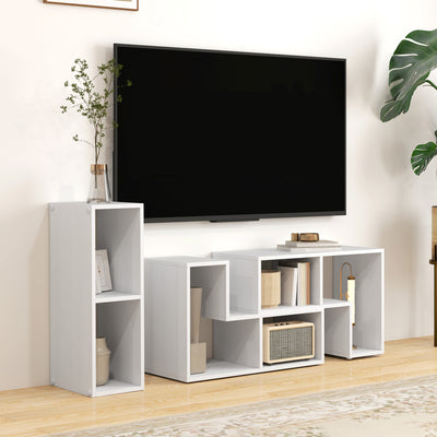 HOMCOM TV Stand for TVs up to 75 Inches, Free Combination TV Unit with Storage Shelves, Extendable Entertainment Centre for Living Room, White Wood Grain 