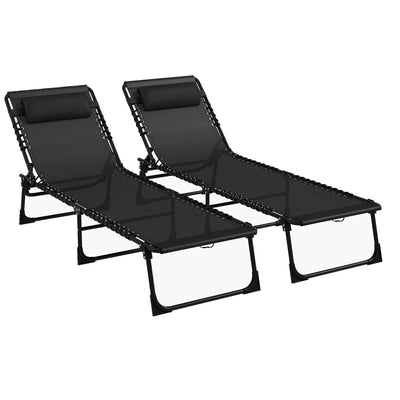 Outsunny Set of Two Folding Sun Loungers, with Four-Position Backs - Black 