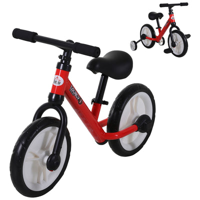 HOMCOM 11 Inch Kids Balance Bike Training Pedal Bicycle W/ Removable Stabilizers EVA Tyres Adjustable Seat Height 2 to 5 Years Gift for Boys Girls Red 