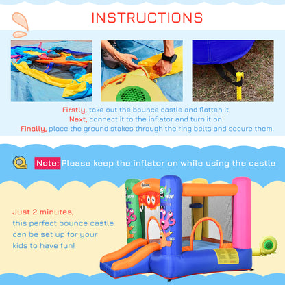 Outsunny Bouncy Castle Inflatable Basket Trampoline Slide Monster Design 180 x 250 x 175 (CM) 