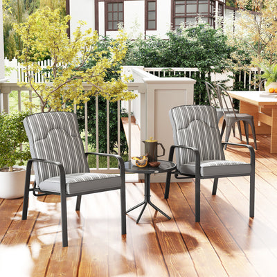Outsunny 3-Piece Patio Bistro Set, 5-Position Adjustable Recliner Garden Chairs and Tempered Glass Table, Garden Furniture Set with Cushions, High Back, Armrests, Metal Frame for Balcony Patio, Grey 