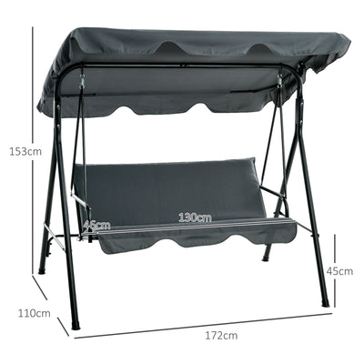 Outsunny Three-Seater Garden Swing Chair, with Adjustable Canopy - Grey 