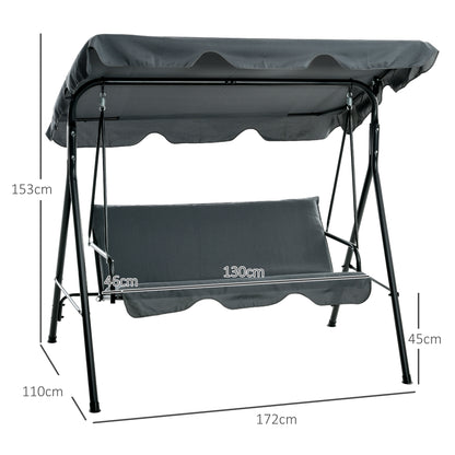 Outsunny Three-Seater Garden Swing Chair, with Adjustable Canopy - Grey