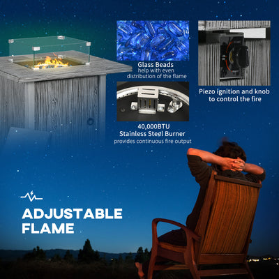 Outsunny 50,000 BTU Gas Fire Pit Table with Cover and Glass Screen - Grey 