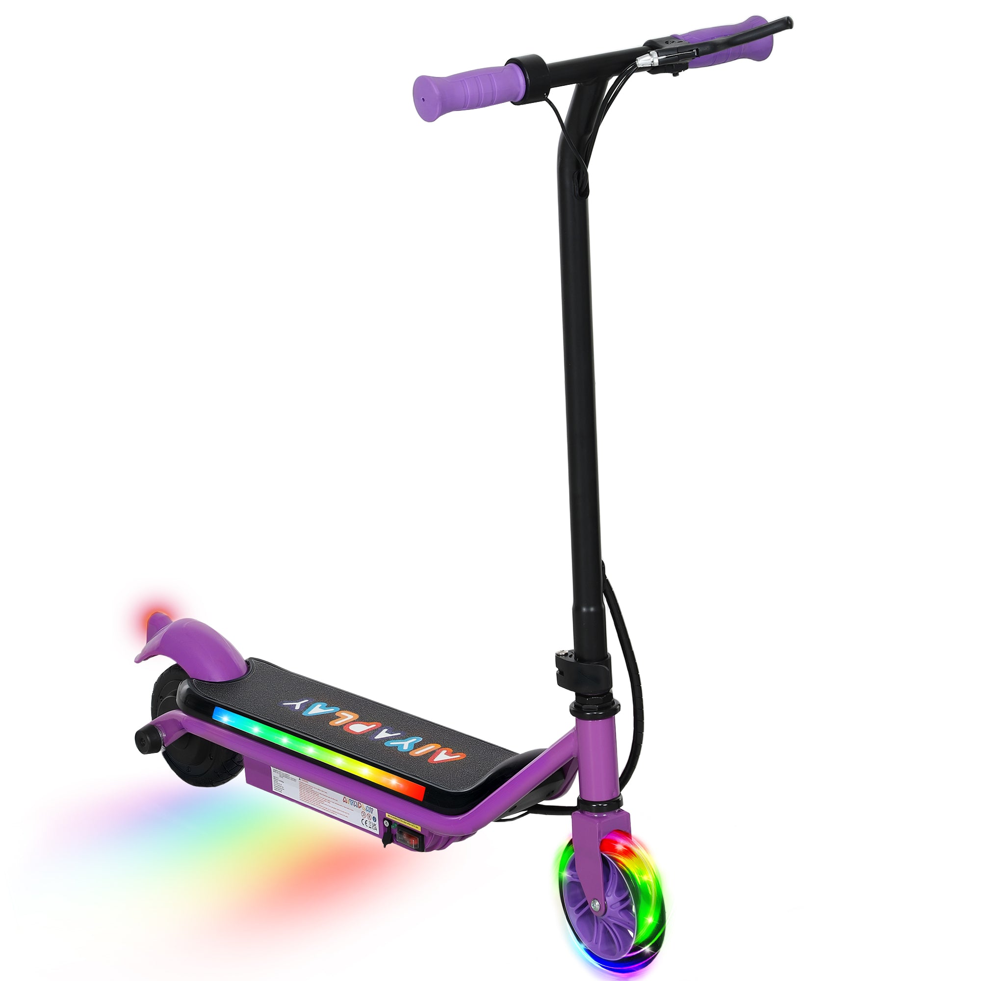 AIYAPLAY Electric Scooter for Kids Ages 6-14, with Dual Brakes, Flash Wheel and Colourful Light, Kids Electric Scooter E Scooter, Up to 12 KM/H & 10 KM, Purple 