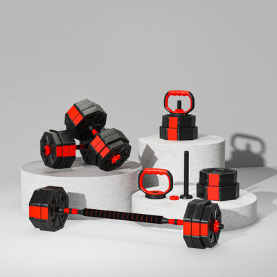 SPORTNOW 6-in-1 Adjustable Weight Dumbbells Set, Used as Kettlebell, Barbell, Dumbbell, Push-Up Stand, 30kg Free Weights Set for Men and Women Home Gym Training, Red 