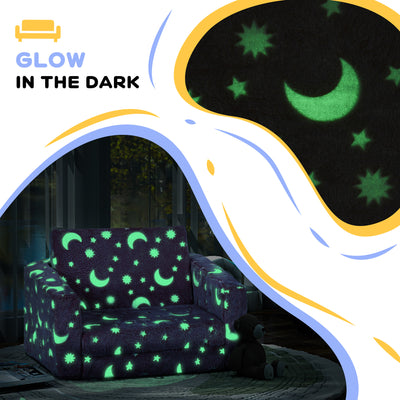AIYAPLAY 2 in 1 Kids Folding Bed Armchair with Glow in The Dark Cosmic Design, Washable Cushion and Cover, Pink 