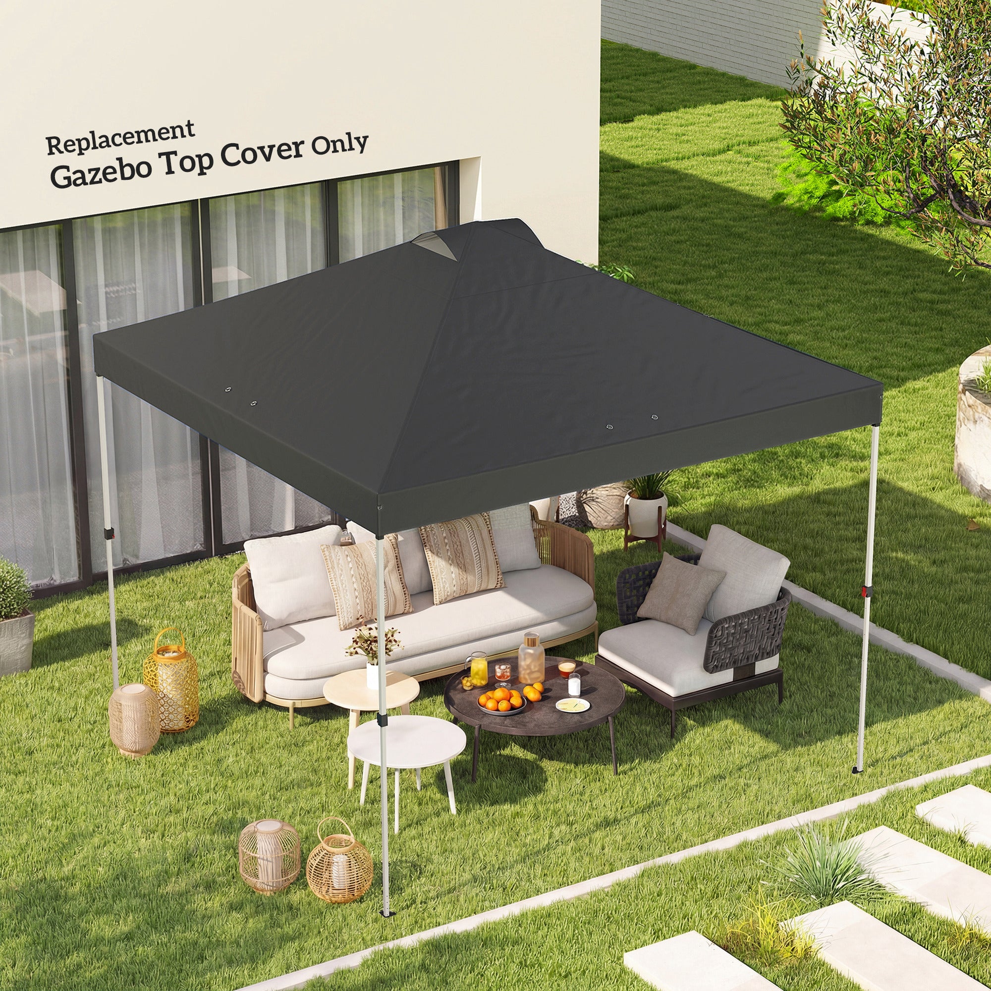 Outsunny Gazebo Roof Replacement UV50+ Waterproof Pop Up Canopy Cover with 8 Drainage Holes 3 x 3 m Dark Grey 