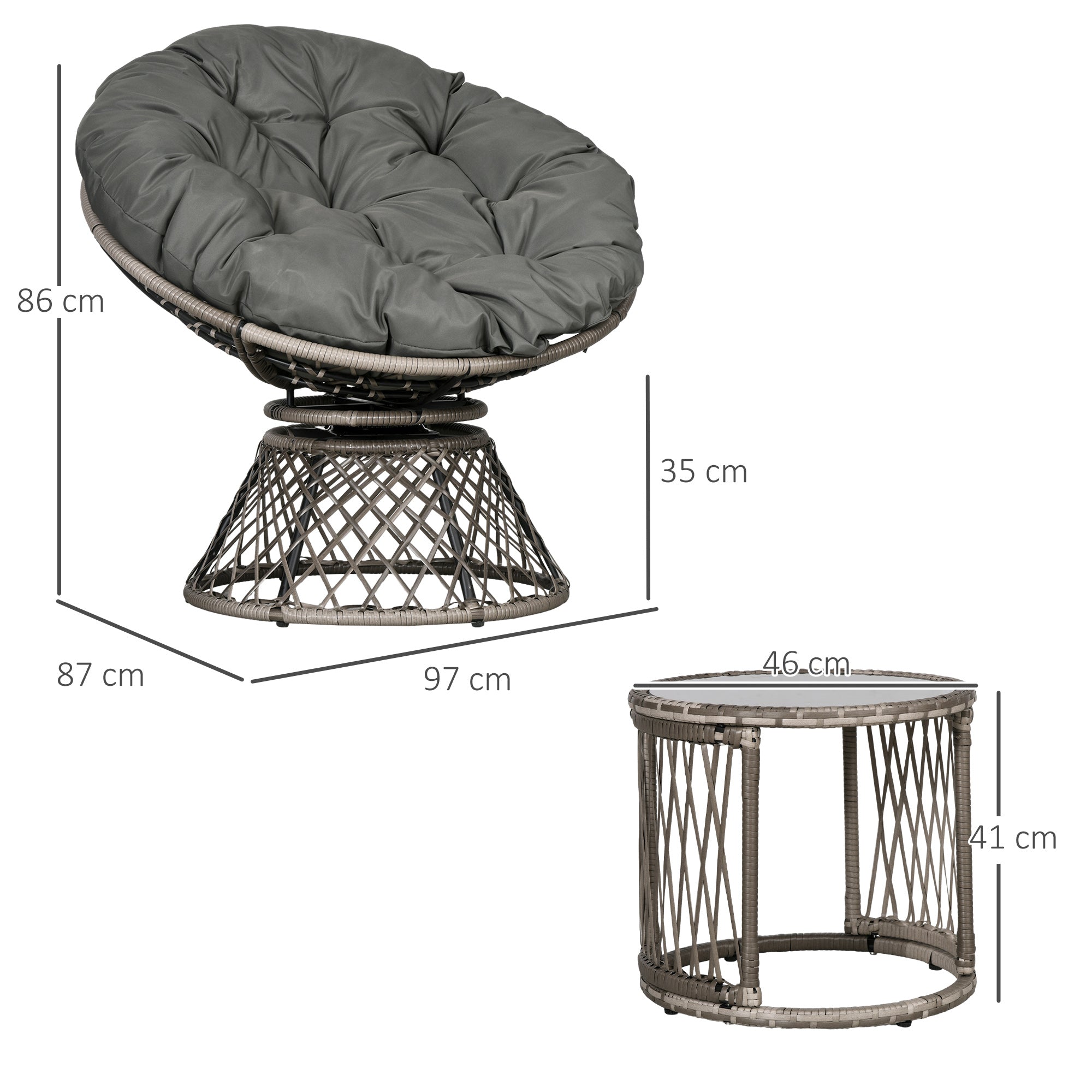 Outsunny Three-Piece Rattan Garden Moon Chair Set - Grey 
