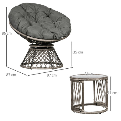 Outsunny Three-Piece Rattan Garden Moon Chair Set - Grey 