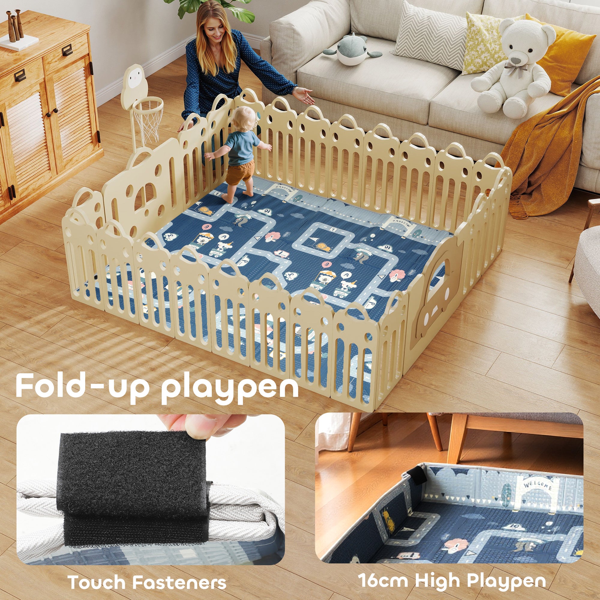 AIYAPLAY Foldable Baby Play Mat, Baby Playpen, Reversible Foam Playmat, Floor Mats for Toddlers, Traffic and Grey Diamond Theme 
