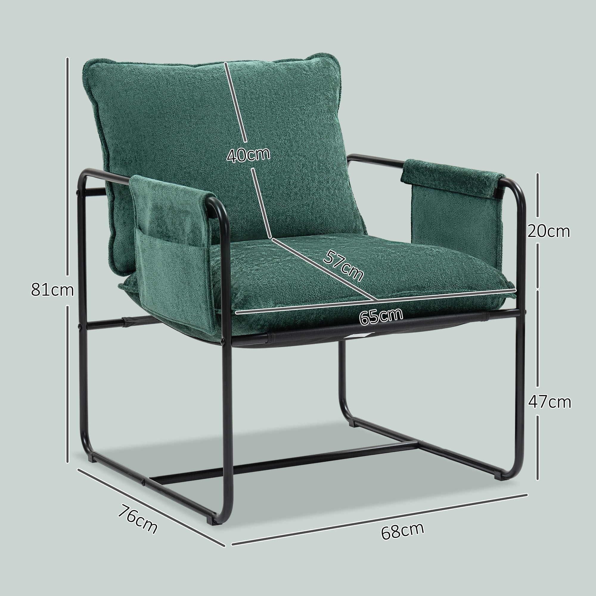 HOMCOM Minimal Padded Accent Chair, with Pockets - Green 