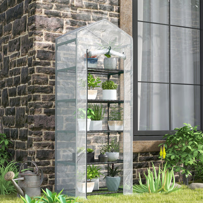 Outsunny 193cm Five Shelf Mini Greenhouse - White 