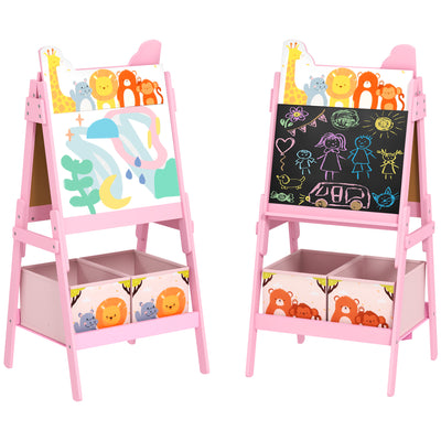 AIYAPLAY 2 in 1 Kids Easel with Whiteboard, Chalkboard, Storage Boxes, for Ages 3-8 Years, Pink 