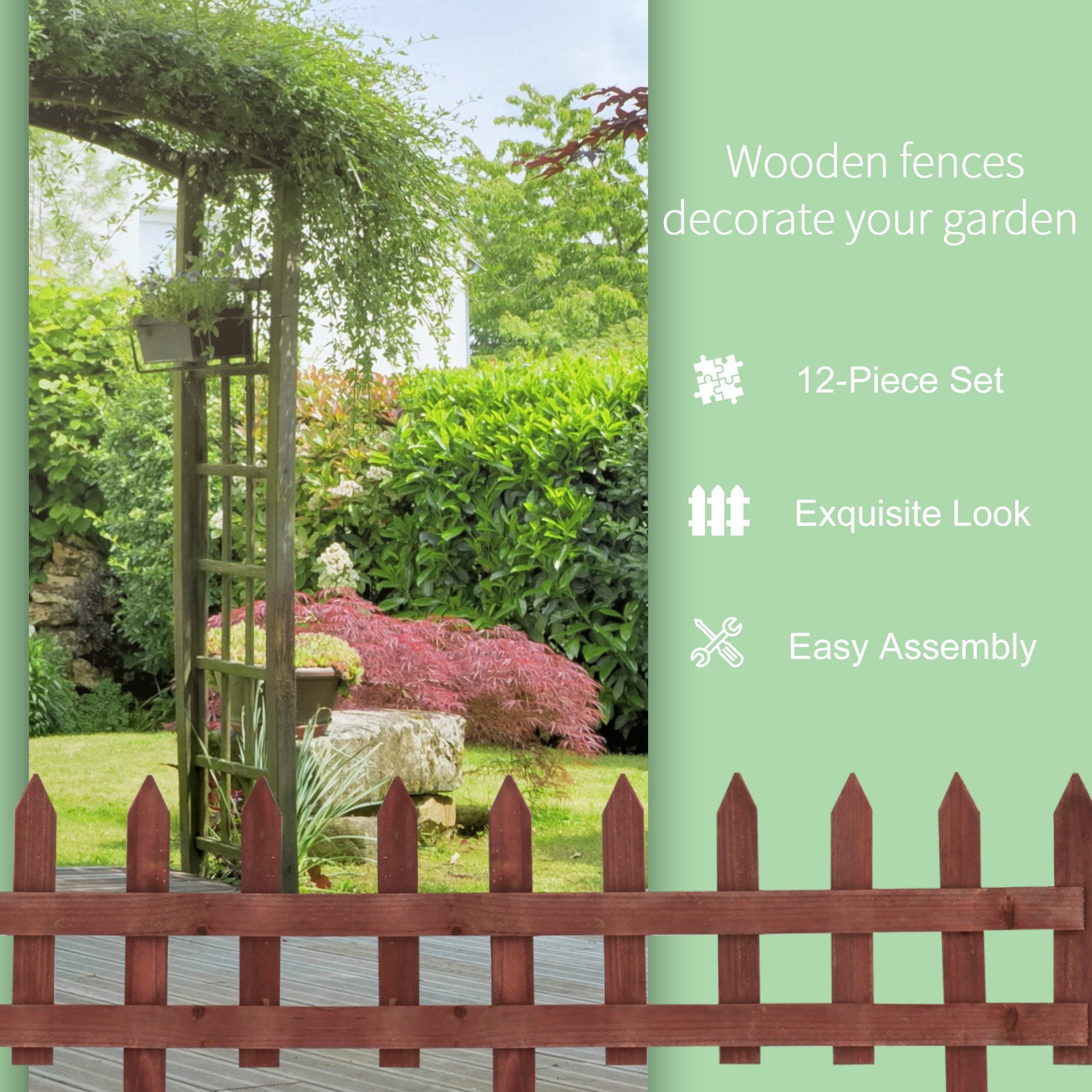 Outsunny Set of 12 Wooden 60cm Garden Fence Pieces 