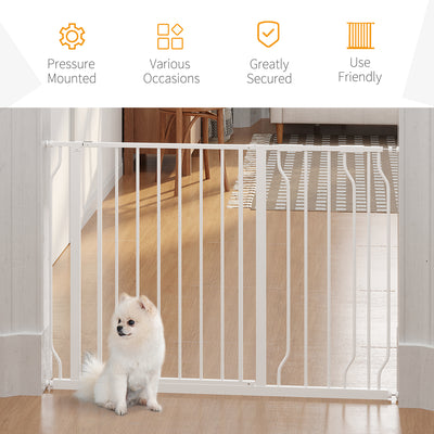 PawHut Wide Dog Safety Gate, with Door Pressure, for Doorways, Hallways, Staircases - White 