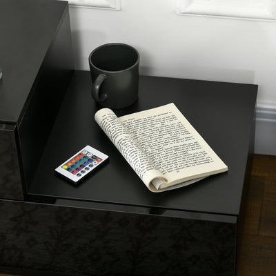 HOMCOM High Gloss Front Bedside Table with Drawers Nightstand with RGB LED Light and Remote for Bedroom Living Room Black 