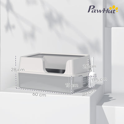 PawHut Stainless Steel Litter Box with Detachable Rim, Scoop, Easy Cleaning, Odour-Resistant, 60 x 40 x 28 cm 