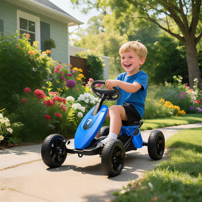 AIYAPLAY Pedal Go Kart for Kids 2-5 Years, with Silent EVA Wheels, Metal Frame, Blue 